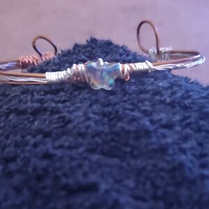 Elegant Gold and Silver Wire Bracelet with Opal Accent